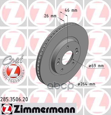 ДИСК ТОРМ BS HYUNDAI SANTA FE 16" (SM) 2.4/2.7/2.0CRDI 01- ПЕР ВЕНТ 285350620 Zimmermann арт. 285350620
