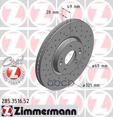 Диск тормозной вентилируемый, перфориров ZIMMERMANN 285351652 Zimmermann арт. 285351652