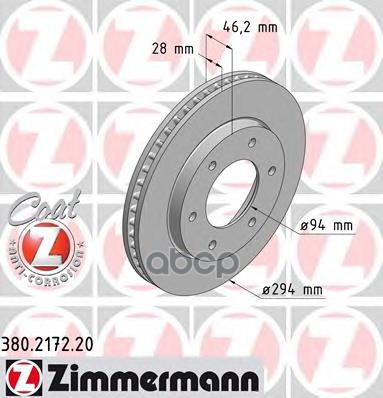 Диск тормозной передний вентилируемый MIT L200 2.5DI-D 05- 294X28 ZIMMERMANN 380217220 Zimmermann арт. 380217220