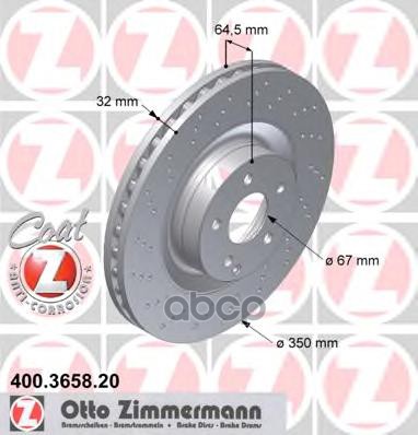 Диск тормозной передний с покрытием MB CL-216 06-14/E-211 02-11/S221 05-13/SL230 99-12 ZIMMERMANN 400.3658.20 Zimmermann арт....