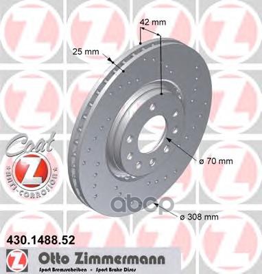 Диск Тормозной (Заказывать 2Шт./Цена За1шт.) Opel Sport С Антикоррозионным Покрытием Coat Z Zimmermann арт. 430.1488.52