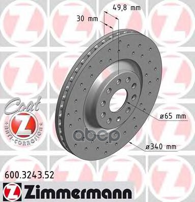 Диск тормозной передний перфорированный с покрытием SPORT COAT Z VAG A3/Q2/Q3/Octavia/Kodiaq/Golf 7/8/Passat B7/B8 ZIMMERMANN...
